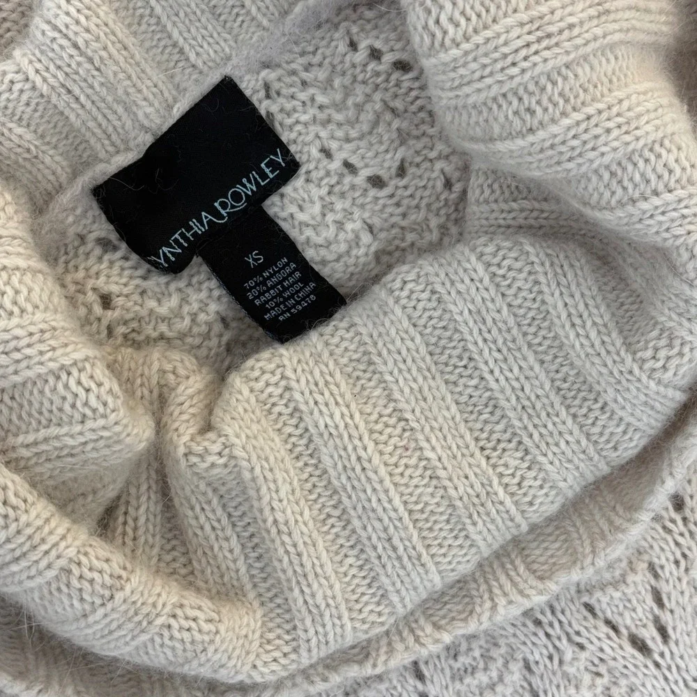 Cynthia Rowley Beige Angora Wool Blend Cowl Neck Cable Knit Sweater Dress XS - Picture 6 of 13